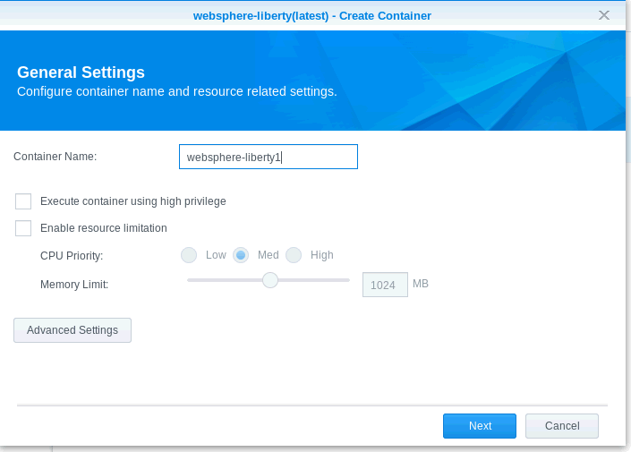 Image:WebSphere liberty docker on Synology NAS