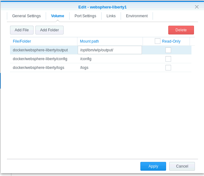 Image:WebSphere liberty docker on Synology NAS