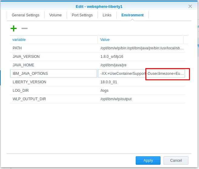 Image:WebSphere liberty docker on Synology NAS