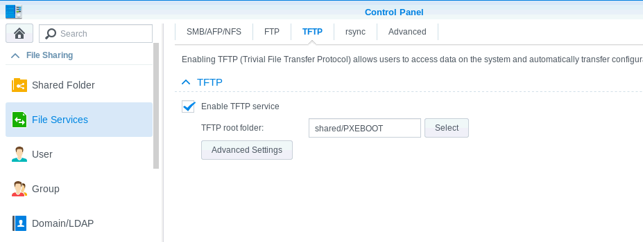 Image:Synology TFTP server for PXE Boot